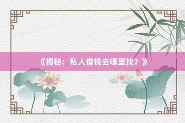 《揭秘：私人借钱去哪里找？》