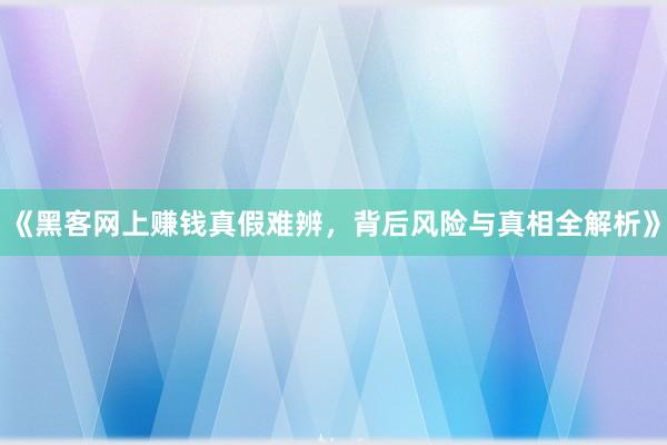 《黑客网上赚钱真假难辨，背后风险与真相全解析》